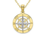 10K Yellow Gold Nautical Compass White Needle Charm Pendant Necklace with Chain